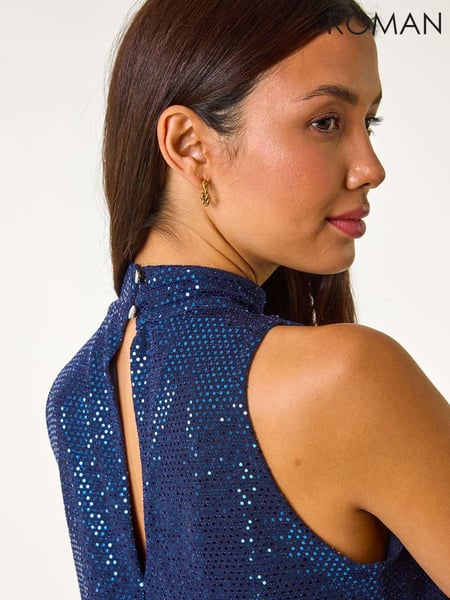Roman Blue Shimmer Halterneck Stretch Top (AN4190) | € 59