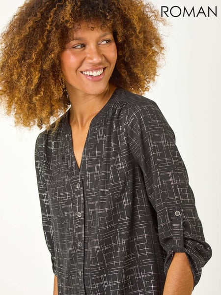 Roman Metallic V-Neck Print Blouse (AN4676) | € 62