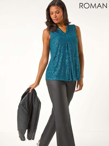 Roman Blue Sequin Front Pleat Vest (AN4753) | € 59