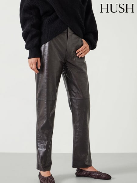 Hush Brown Crocodile Embossed Leather Trousers (AN4905) | € 468