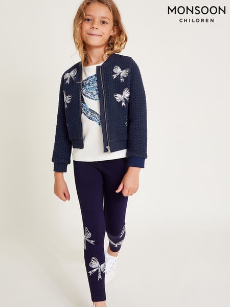 Monsoon Blue Embellished Sequin Bow Bomber Jacket (AN5708) | € 55 - € 61