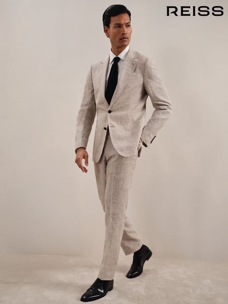 Reiss Oatmeal Ashton Linen Check Slim-Fit Suit Trousers (AN5796) | € 265