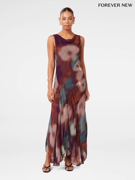 Forever New Brown Sage Sleeveless Hanky Hem Maxi Dress (AN6014) | € 86