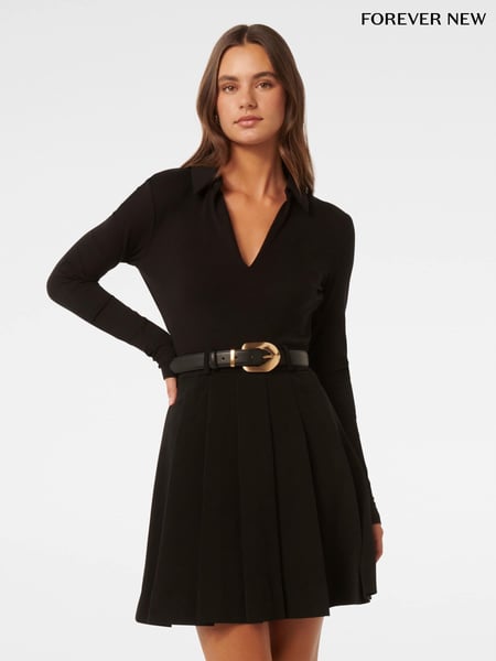 Forever New Black Eliana Pleated Skirt Mini Dress (AN6018) | € 53