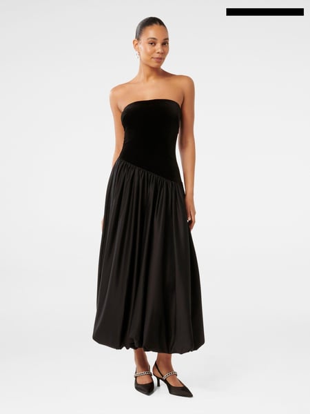 Forever New Black Delilah Velvet Bubble Hem Midi Dress (AN6023) | € 81