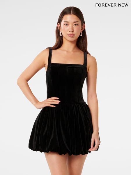 Forever New Black Eleri Corset Bubble Hem Mini Dress (AN6033) | € 86