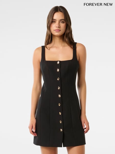 Forever New Black Penny Button Down Mini Dress (AN6039) | € 172