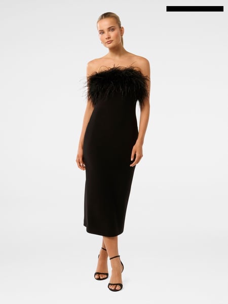 Forever New Black Vianna Feather Trim Strapless Midi Dress (AN6041) | € 117