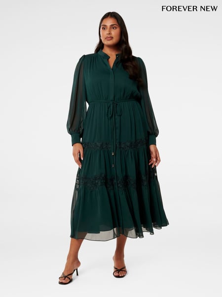 Forever New Green Rue Curve Trim Detail Midi Dress (AN6051) | € 109