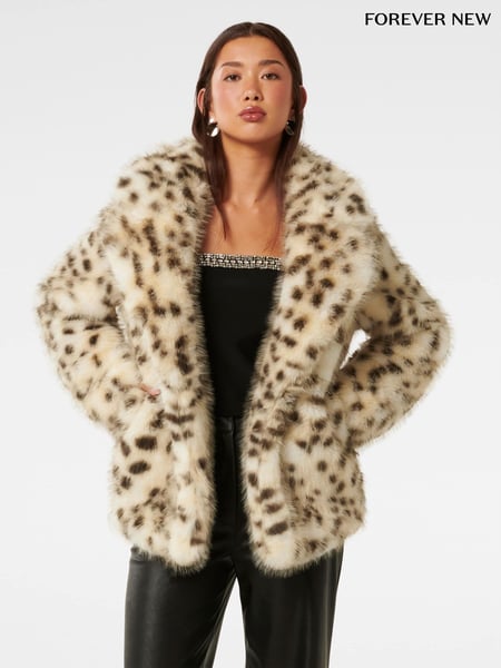 Forever New Natural Suzie Animal Faux Fur Coat (AN6058) | € 101