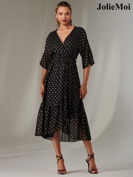 Jolie Moi Chrome black Rita Ruffle Hem Chiffon Midi Dress (AN6086) | € 106