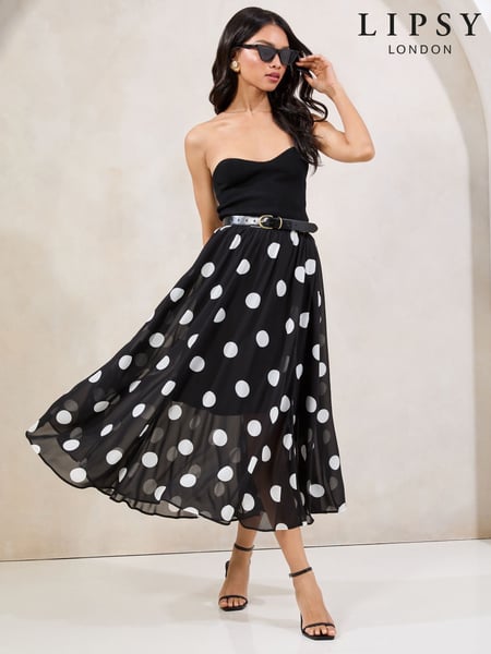 Lipsy Black & White Polka Dot Chiffon Midi Skirt (AN6499) | € 66
