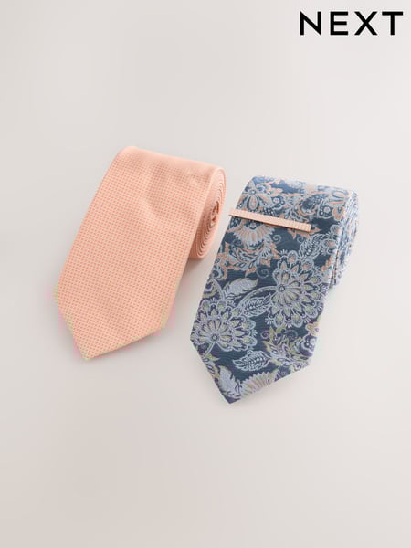 Peach and Blue Paisley Design Ties And Clips 2 Pack (AN6571) | € 33