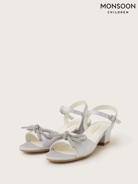 Monsoon Silver Diamante Bow Satin Heeled Sandals (AN6891) | € 44 - € 53