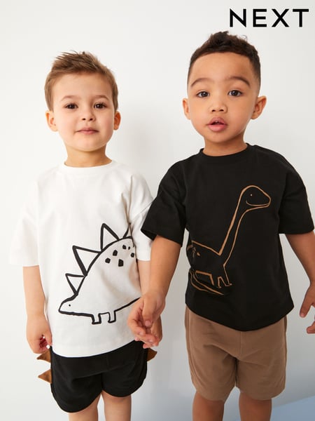 Black/Tan Dinosaur Short Sleeve T-Shirt & Shorts Set 2 Pack (3mths-7yrs) (3mths-7yrs) (AN6900) | € 31 - € 37