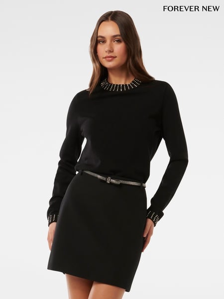 Forever New Black Belle Embellished Bow Mini Skirt (AN6998) | € 39