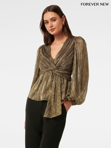 Forever New Gold Cassidy Metallic Plisse Top (AN7005) | € 70