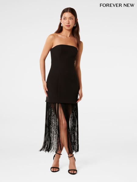 Forever New Black Brodie Strapless Fringe Dress (AN7006) | € 93