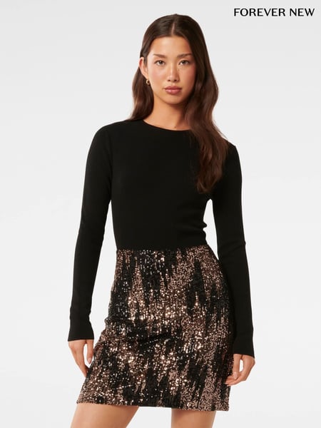 Forever New Black Kylie Sequin Knit Dress (AN7011) | € 133