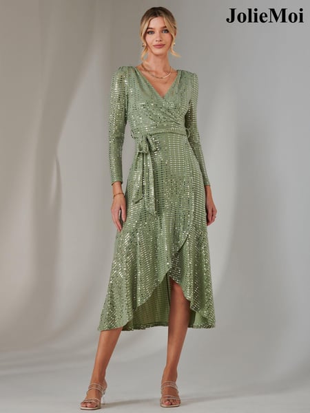 Jolie Moi Green Long Sleeve Metallic Spot Maxi Dress (AN7125) | € 117