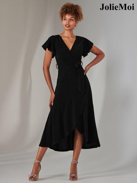 Jolie Moi Black Marlie Metallic Angel Sleeve Maxi Dress (AN7440) | € 123