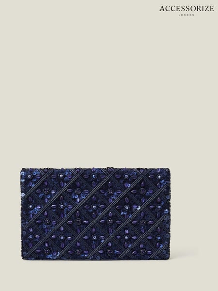 Accessorize Blue Tianna Metallic Embellished Clutch Bag (AN7869) | € 44
