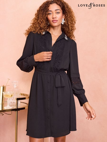 Love & Roses Black Collared Long Sleeve Mini Dress (AN8187) | € 47