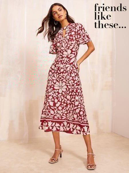 Friends Like These Red ITY Keyhole Flutter Short Sleeve Printed Midi Dress (AN8400) | € 49
