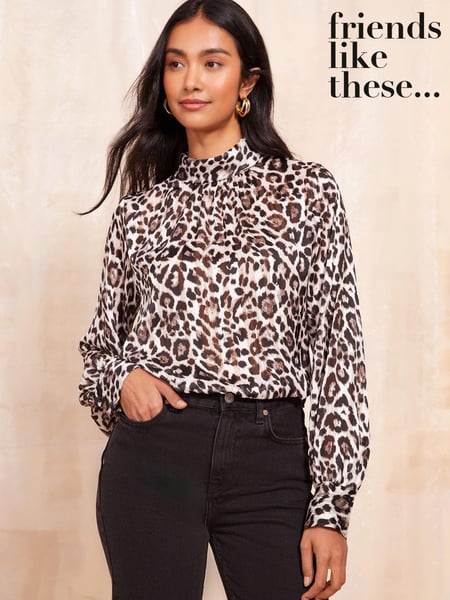 Friends Like These Grey Roll Neck Tie Back Animal Print Blouse (AN8437) | € 22