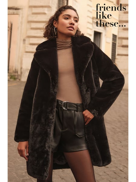 Friends Like These Black Longline Faux Fur Coat (AN8482) | € 117