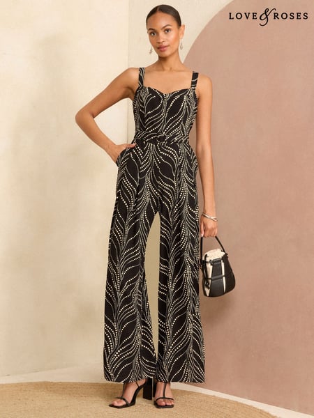 Love & Roses Black Wide Leg Cami Belted Jumpsuit (AN8510) | € 106