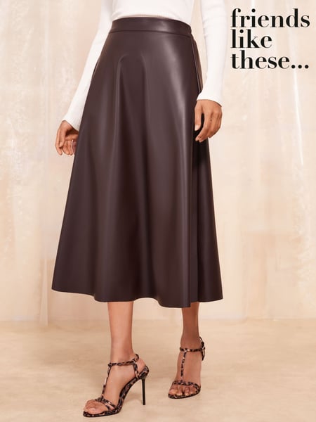 Friends Like These Chocolate Brown Faux Leather Full Hem Midi Skirt (AN8532) | € 41