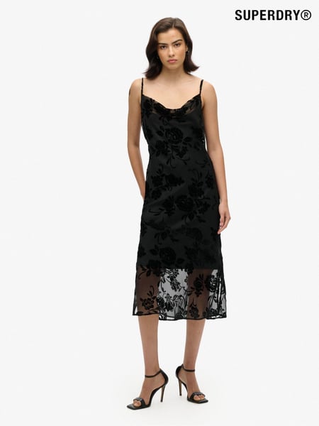 Superdry Black Devore Cowl Neck Midi Slip Dress (AN8690) | € 60