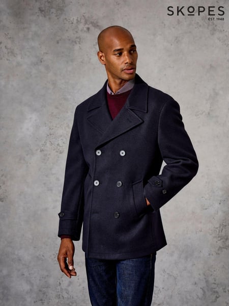 Skopes Blue Tailored Fit Double Breasted Russell Pea Coat (AN9037) | € 248