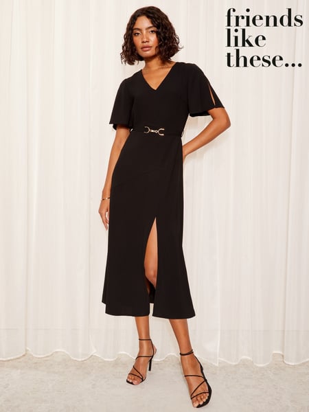 Friends Like These Black Short Tulip Sleeve Ruched Body Midi Dress (AN9296) | € 73