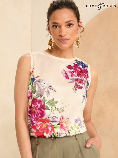 Love & Roses White Ecru Floral Satin Front Jersey Back Vest (AN9314) | € 41