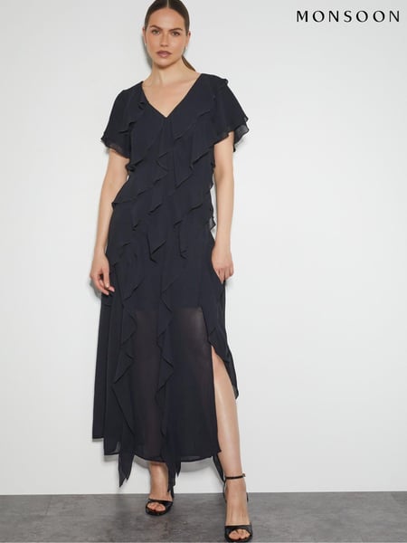 Monsoon Black Renata Ruffle Maxi Dress (AN9582) | € 195