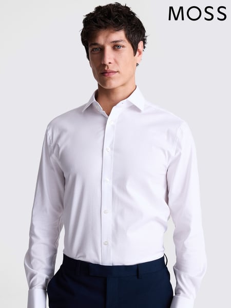 MOSS White Regular Fit Double Cuff Dobby Stretch Shirt (AP0104) | € 62