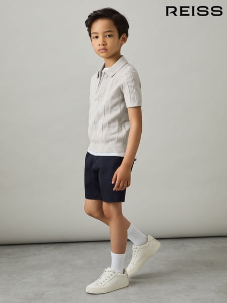 Reiss Grey Melange Texas 3-9 yrs Textured-Knit Half-Zip Polo Shirt (AP0249) | € 59