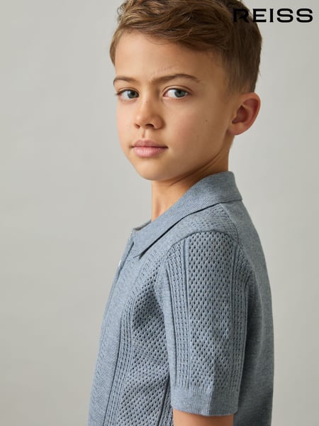 Reiss Airforce Blue Texas 3-9 yrs Textured-Knit Half-Zip Polo Shirt (AP0258) | € 59