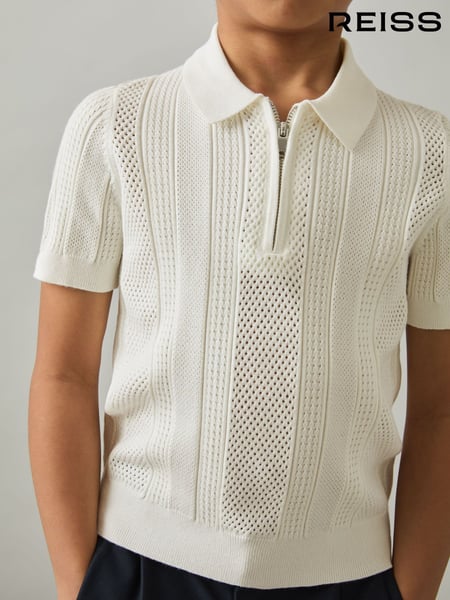 Reiss Optic White Texas 3-9 yrs Textured-Knit Half-Zip Polo Shirt (AP0259) | € 59