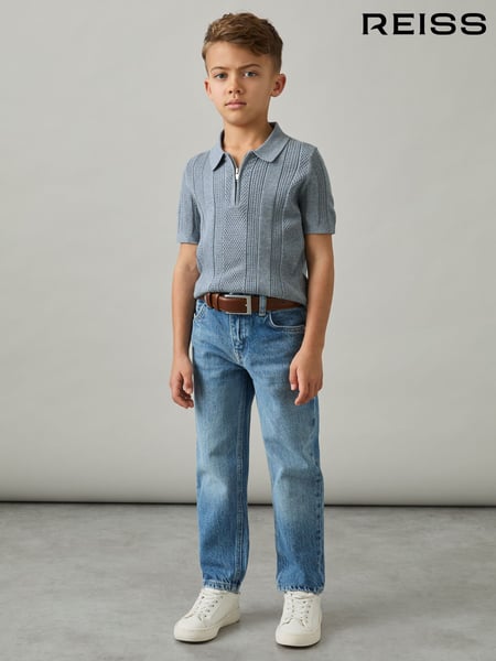 Reiss Airforce Blue Texas 9-13 yrs Textured-Knit Half-Zip Polo Shirt (AP0261) | € 66