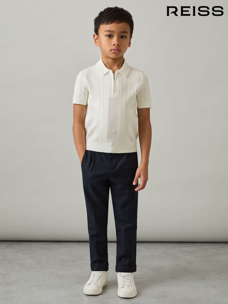 Reiss Optic White Texas 9-13 yrs Textured-Knit Half-Zip Polo Shirt (AP0266) | € 66