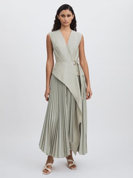 Acler Ellenbrook Wrap Maxi Stone Grey Dress with Pleated Skirt (AP0287) | € 827