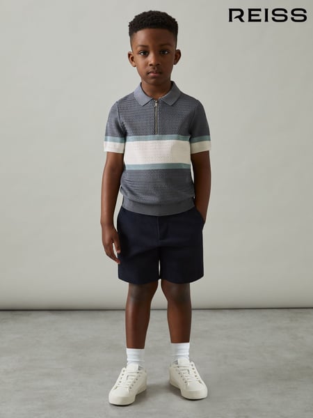 Reiss Airforce Blue Grove 3-9 yrs Textured Colour-Block Polo Shirt (AP0299) | € 56