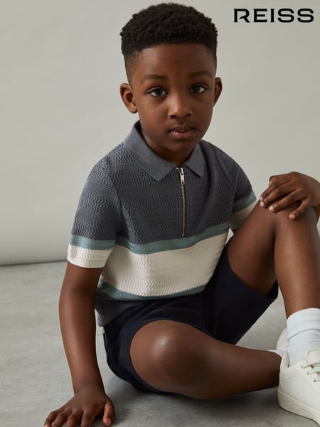 Reiss Airforce Blue Grove 9-13 yrs Textured Colour-Block Polo Shirt (AP0310) | € 62