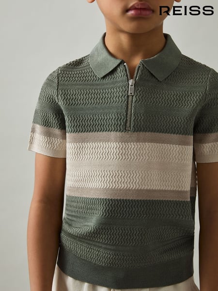 Reiss Sage Green Grove 9-13 yrs Textured Colour-Block Polo Shirt (AP0330) | € 62