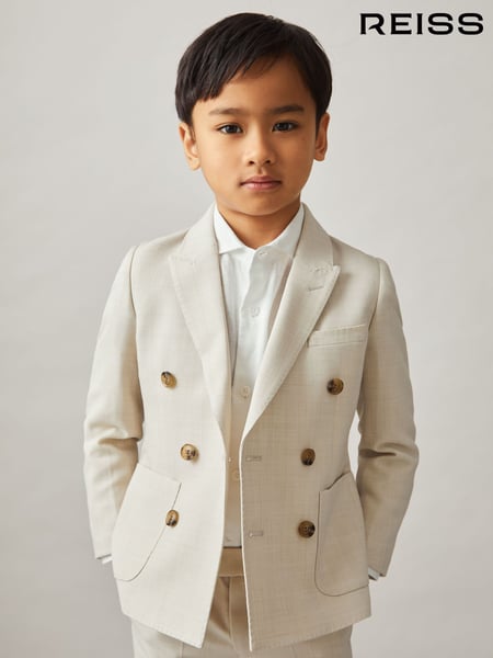 Reiss Stone Belmont 3-9 yrs Double-Breasted Textured Blazer With Wool (AP0417) | € 153