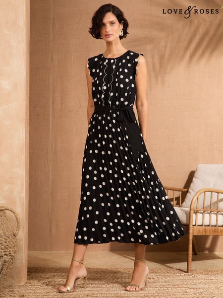 Love & Roses Black/White Scallop Detail Pleated Midi Dress (AP0451) | € 106