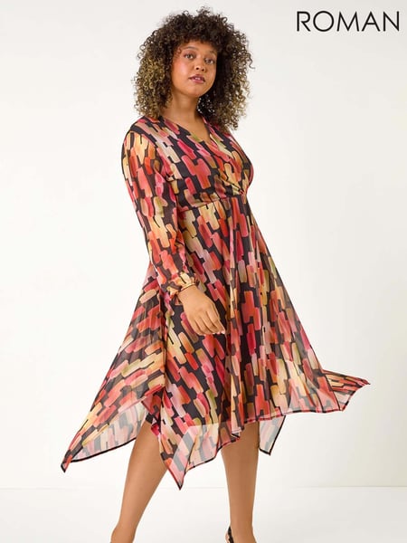 Roman Pink Curve Abstract Print Wrap Dress (AP0651) | € 94